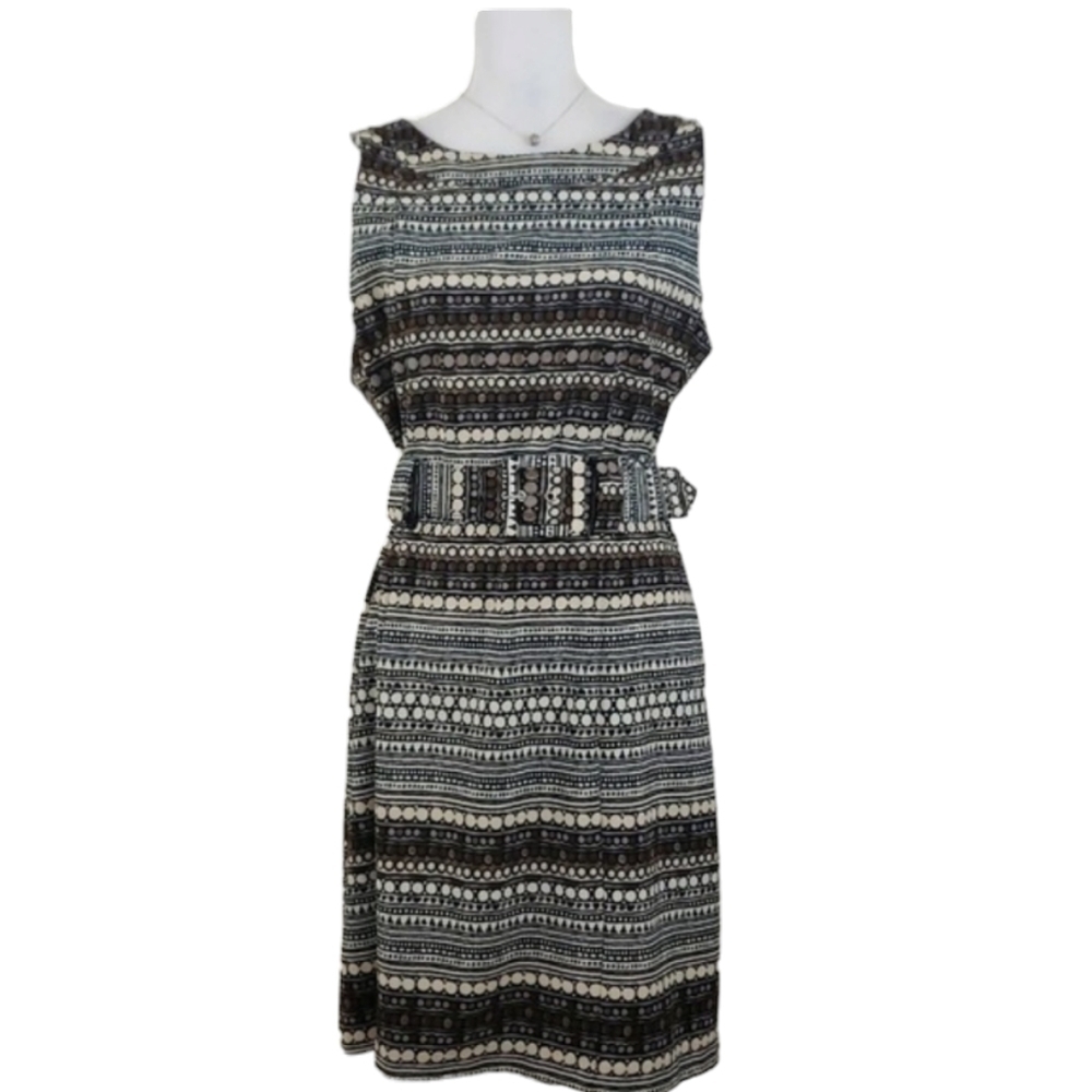Peach Velvet New York ~Woman Size 14 Petite~ Black/Brown Belted Sheath Dress.